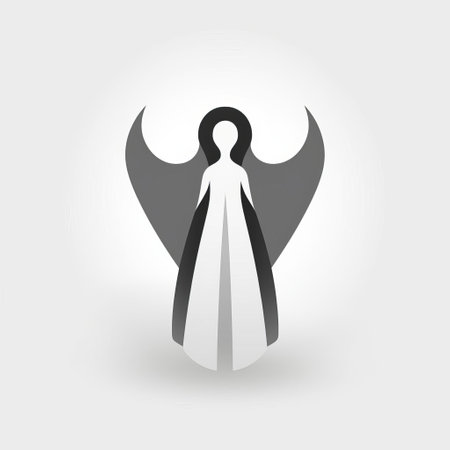 angel wing and wings logo: a minimalist, ghostly presence in light black and gray, this angel wing and wings logo is perfect for websites or illustrations. inspired by eastern orthodox icons, it features a full-bodied, feminine sculpture with circular shapes. ai generatedの素材