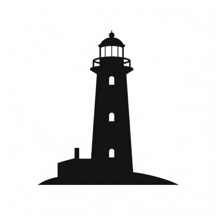 a powerful symbolism is captured in this black and white silhouette photo of a lighthouse. the minimalist style, reminiscent of a bentwood design, adds to its unique appeal. with elements of portraiture iconography, this image evokes the nostalgic feel of windows xp and the artistic influence of albert bierstadt. ai generatedの素材