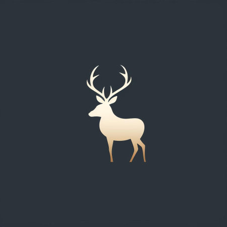 a deer logo with elegant horns stands out against a dark background in this minimalist painting style. the dark white and light gold colors create a formal and sophisticated look. this minimalist photography wallpaper captures the essence of the wilderness, with its dark azure and beige tones. ai generatedの素材