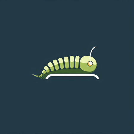 green caterpillar with two tentacles on a dark gray background, featuring minimalistic geometric shapes and playful machines. the image showcases minimal retouching and draws inspiration from chinese iconography. playful animation elements are incorporated, along with a touch of cobra influence. the use of color is sparse yet impactful. ai generatedの素材