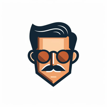 a modern logo template featuring a detailed and accurate icon of a man with glasses on a white background. the design is inspired by vintage comic style, with precise nautical details. it is perfect for social media portraiture and can be used for animated gifs, masks, and totems. ai generatedの素材
