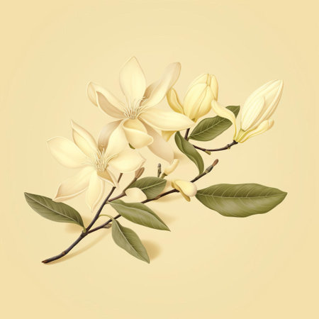 the ylang-ylang flower is beautifully showcased against a soft, light yellow background, surrounded by delicate pastel hues, evoking a sense of serenity and calmness, perfect for aromatherapy and relaxation, while also highlighting the flower's exotic and floral scent, often used in perfumes and essential oils. ai generatedの素材