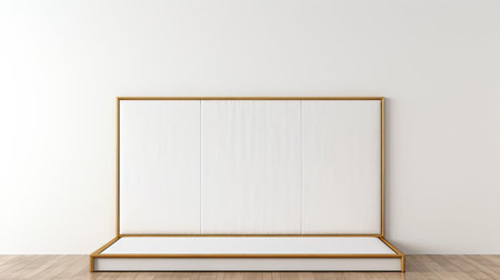 the headboard, featuring a sleek golden frame measuring 3 by 2 inches, stands out against a clean and minimalist white background, perfect for showcasing a stunning canvas artwork, adding a touch of elegance and sophistication to any bedroom or home decor. ai generatedの素材