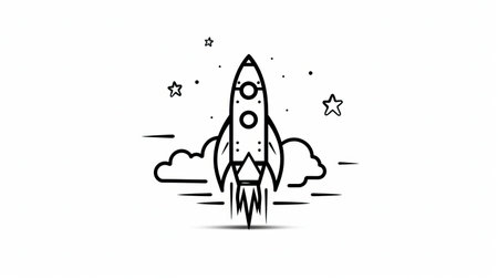 the rocket icon, intricately designed in a stunning ink etching style, stands out against a crisp white background, evoking a sense of adventure and exploration, perfect for space enthusiasts and sci-fi fans, featuring bold lines and delicate textures that evoke a vintage feel. ai generatedの素材