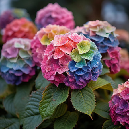 the whimsical hydrangea plant, decked out in festive flair, embodies the humorous and quirky charm of the ugliest christmas sweaters, boasting sweater-themed ornaments, colorful knit garlands, and oversized buttons, blending botany with kitschy holiday cheer, perfect for a playful holiday display. ai generatedの素材