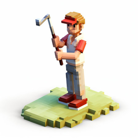 lucas, the beloved star wars character, is depicted in a vibrant 3d 8-bit pixel art style, standing in a powerful pose, dressed in his iconic white robes, holding a golf club, set against a crisp white background, evoking a sense of fun and nostalgia in this unique cartoon illustration. ai generatedの素材