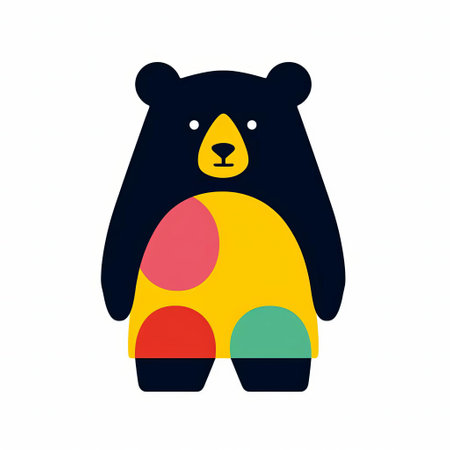 this adorable bear, illustrated in a minimalist style reminiscent of jon burgerman and skottie young, stands out against a crisp white isolated background, showcasing its playful and whimsical personality through bold lines, flat colors, and op art-inspired details, perfect for vector clipart and design projects. ai generatedの素材
