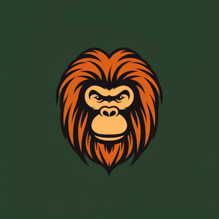 the orangutan's head is creatively illustrated in a simple logo graphic design, featuring a flat style aesthetic, perfect for branding and visual identity projects, evoking a sense of wildlife conservation and tropical rainforest ecosystems. ai generatedの素材