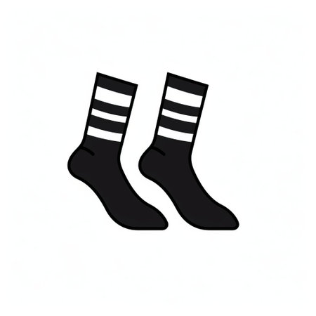 the socks icon, a minimalist silhouette with a bold black outline and subtle stroke, embodies simplicity in its flat style illustration, presented in striking monochrome color, isolated on a pristine white background, showcasing a clean 2d design, perfect for modern digital applications. ai generatedの素材