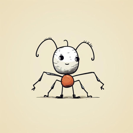 this whimsical ant, illustrated in a minimalist doodle style reminiscent of a simple comic strip, showcases its full body in a quirky and playful pose, exuding a sense of fun and humor, perfect for cartoon enthusiasts and fans of cute insect designs. ai generatedの素材