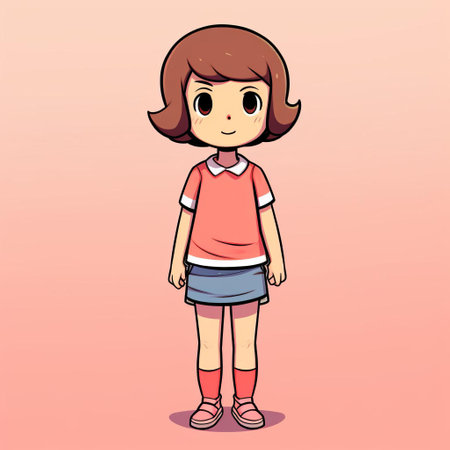 mabel, a charming cartoon character, is showcased in this simple line art vector image, featuring her full body with short hair, perfect for illustrations, graphics, and designs requiring a minimalist yet endearing female figure, ideal for digital art, animations, and visual projects. ai generatedの素材