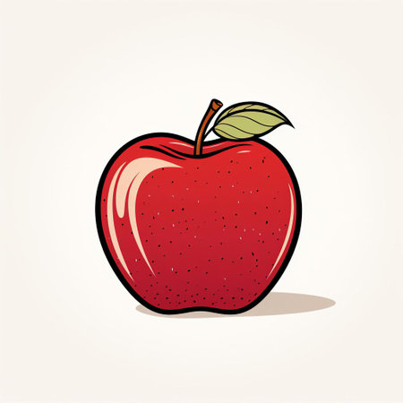 flat style illustration of an apple, isolated on a white background. the apple is depicted in a vintage comic style, with a light red color and digitally enhanced details. the clean line work is complemented by heavy shading, giving the illustration a rough-edged 2d animation effect. the color palette consists of light red and light beige tones. ai generatedの素材