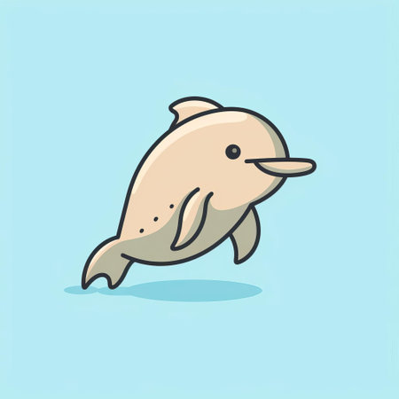 this adorable dolphin, illustrated in a minimalist doodle style reminiscent of a simple comic strip, showcases its playful nature with a quirky pose, highlighting its sleek full body, perfect for marine life enthusiasts and fans of whimsical cartoon art. ai generatedの素材