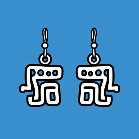 "earrings, depicted in a vibrant keith haring-inspired line drawing, pop against a calming blue background, showcasing a stylish fusion of modern art and fashion accessories, perfect for fans of 80s pop art and minimalist jewelry designs.", ai generatedの素材