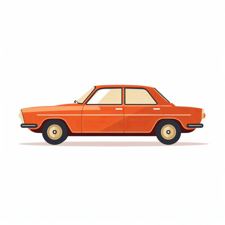 the 1975 car illustration is a flat, minimalist 2d design, perfect for a logo, featuring a simplistic and retro aesthetic on a transparent background without shadows, ideal for branding and digital applications, evoking a sense of nostalgia and vintage charm. ai generatedの素材