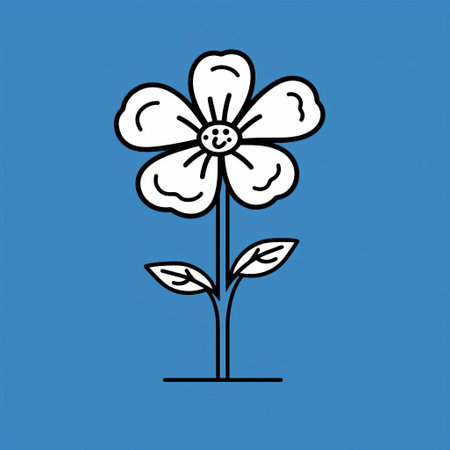 this vibrant flower illustration, reminiscent of keith haring's iconic style, pops against a calming blue background, showcasing a delicate balance of minimal colors, bold lines, and playful simplicity, evoking a sense of modern art, urban chic, and whimsical elegance. ai generatedの素材