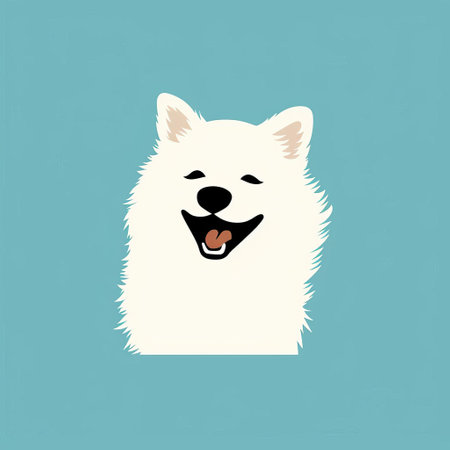 this american eskimo dog, illustrated in a whimsical minimalist doodle style, flaunts a cheeky grin and raised eyebrow, exuding playful mischief, while its sparkling eyes and peeking tongue add to its irresistible charm, set against a clean white isolated background, perfect for dog lovers and comic strip enthusiasts alike. ai generatedの素材