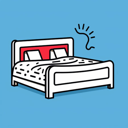 this vibrant bed illustration, reminiscent of keith haring's iconic style, pops against a calming blue background, showcasing a fusion of minimal colors and bold lines, evoking a sense of modern art and urban chic, perfect for fans of contemporary design and graphic art. ai generatedの素材