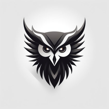 an owl-themed design featuring bold shadows and a black and white color scheme. the design showcases a strong facial expression with flowing forms, creating a precise and sharp look. the logo incorporates dark gray and light black tones, while the background is white. the overall design exudes a sense of elegance and sophistication. ai generatedの素材