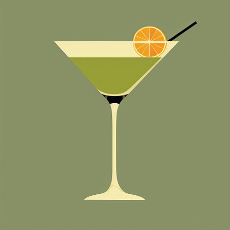 the green tea cocktail poster, reminiscent of 1950s poster art, showcases a vintage-inspired design featuring a classic green tea cocktail, blending the subtle flavors of green tea, gin, and lime, against a retro-chic background, evoking the nostalgic charm of a bygone era, perfect for tea enthusiasts and cocktail connoisseurs alike. ai generatedの素材