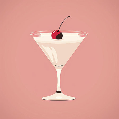 the almond milk cocktail poster, reminiscent of 1950s nostalgia, showcases a retro-inspired design, blending creamy whites, rich browns, deep reds, and soft creams, evoking a vintage vibe, perfect for cocktail enthusiasts and design aficionados alike, celebrating the simplicity and elegance of a bygone era. ai generatedの素材