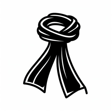 scarf icon, elegantly designed in a simple and minimalistic flat style, features a delicate outlined shape of a scarf item, beautifully presented in monochrome black on a clean white background, perfect for fashion, clothing, and accessory-related designs, ideal for use in e-commerce, blogging, and social media platforms. ai generatedの素材