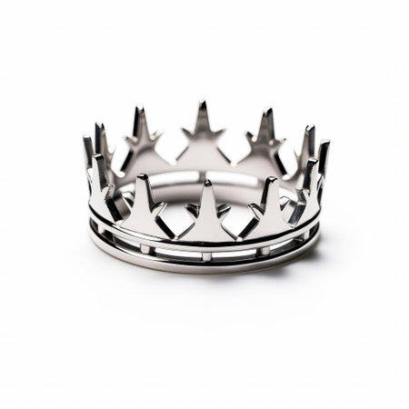 the crown-inspired steel ring sits majestically against a pristine white background, showcasing its regal design and intricate details, perfect for those who crave a touch of luxury and sophistication in their jewelry collection, ideal for formal events or everyday wear. ai generatedの素材