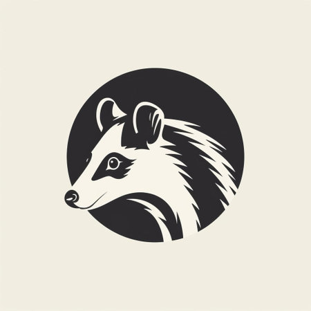 the opossum, with its pointed snout and curious gaze, looks downward in this minimalist 2d vector icon logo, perfect for wildlife enthusiasts, zoologists, and nature-inspired branding, evoking feelings of curiosity and exploration in the realms of animal icons and logo design. ai generatedの素材