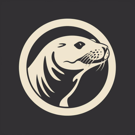 this seal, depicted in a minimalist 2d vector icon style, gazes downward with an air of curiosity, perfect for logos, branding, and designs related to marine life, wildlife conservation, and aquatic themes, evoking feelings of serenity and tranquility. ai generatedの素材