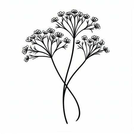 the dill illustration is a stunning monochrome black svg, crafted in the style of a black outline graphic, featuring a flat vector design on a crisp white background, perfect for culinary and herbalism-themed projects, logos, and icons, adding a touch of simplicity and elegance to any design. ai generatedの素材