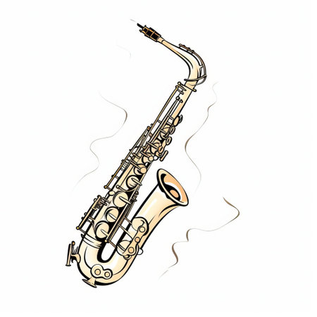 this saxophone, rendered in a stunning one-line drawing style, showcases the instrument's sleek curves and intricate details in a single, flowing line, set against a crisp white background, exuding a sense of minimalistic elegance and simplicity. ai generatedの素材
