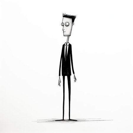 the monster, depicted in a minimalist style with clean black lines, stands in profile, its gaze fixed directly into the camera, set against a pure white background, evoking a sense of simplicity and eeriness, perfect for fans of horror, illustration, and dark art, with a touch of modern minimalism. ai generatedの素材