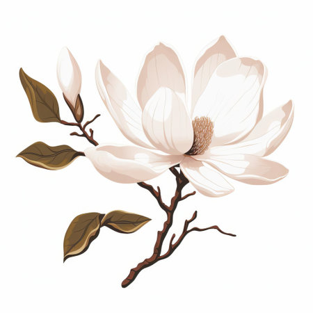 #### description of the photo
the **magnolia silhouette vector** is a **flat, simple identification symbol** with a **minimalistic design**. it features a **white background** and is available in **clipart, png, and svg formats**. this versatile image is suitable for various design and branding purposes, offering a clean and modern aesthetic for digital and print media. ai generatedの素材