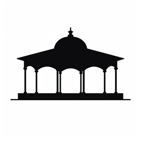 the pavilion stands out against a pristine white background, its solid black silhouette showcasing a simplistic and minimalistic design, perfect for use in architectural visualizations, urban planning, or park design projects, evoking feelings of serenity and modernity. ai generatedの素材