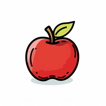 the apple, a symbol of wisdom and health, is prominently displayed in a stunning graphic novel style illustration, featuring solid colors and a bold black outline, set against a crisp white background, evoking a sense of simplicity and modernity. ai generatedの素材