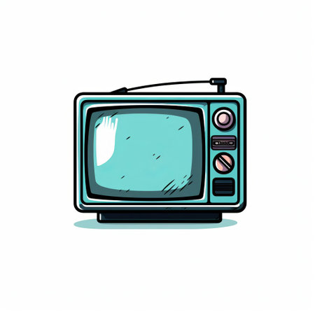 the tv, depicted in a simple icon style with solid colors, features a graphic novel-inspired aesthetic, accentuated by a bold black outline that pops against a crisp white background, evoking a sense of modernity and sleek design. ai generatedの素材
