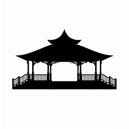 the pavilion, a stunning solid black silhouette, stands out against a crisp white background, showcasing its simplistic and minimalistic design, with a clear outline that highlights its architectural beauty, perfect for use in graphic designs, illustrations, and digital art projects. ai generatedの素材