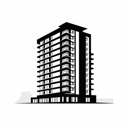 the residential building stands out in solid black silhouette, isolated on a pristine white background, showcasing a simplistic and minimalistic design with a clear outline, perfect for architecture, real estate, and urban planning visual representations, highlighting modern construction and cityscape elements. ai generatedの素材