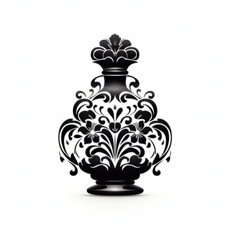 the perfume bottle, elegantly designed in a black and white vector stencil style, showcases a sophisticated and luxurious aesthetic, perfect for fragrance branding, beauty product packaging, and high-end cosmetic design, evoking feelings of sophistication and refinement. ai generatedの素材