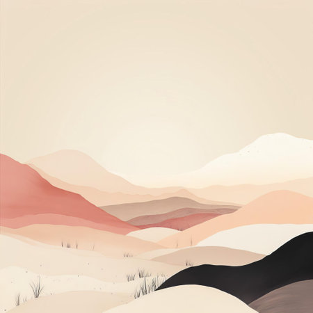 the landscape illustration features a serene and peaceful scenery, crafted with minimalist elegance using clean lines and soft pastel shades, evoking a sense of calmness and tranquility, perfect for nature lovers and fans of simple, modern art, landscape design, and soft color palettes. ai generatedの素材