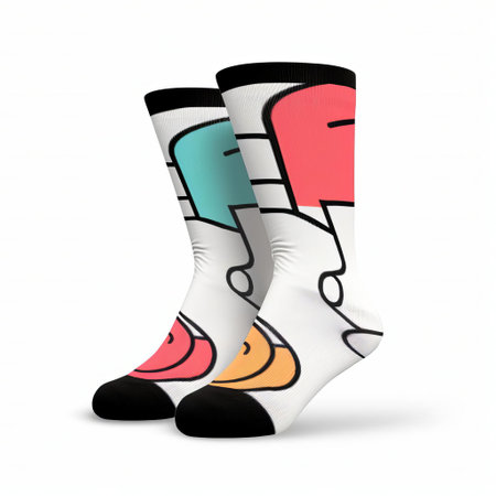 socks, depicted in a simple iconic style with solid colors, are illustrated in a graphic novel aesthetic, featuring a bold black outline set against a crisp white background, perfect for fashion and apparel design elements. ai generatedの素材