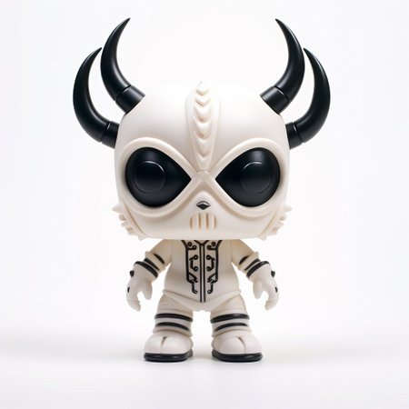 the superplastic vinyl toy stands proudly on a pristine white background, showcasing its vibrant colors and intricate design details, making it a must-have collectible for fans of art toys and limited edition figurines. ai generatedの素材