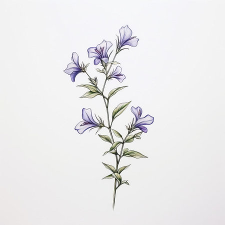 campanula poscharskyana, also known as serbian bellflower, is beautifully illustrated in a minimalist thyme drawing on a clean white background, perfect for tattoo inspiration or botanical art enthusiasts, showcasing the delicate beauty of this perennial flowering plant in a simple yet elegant design. ai generatedの素材