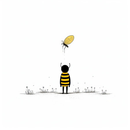 the bee, illustrated in a minimalist style reminiscent of edward gorey and oliver jeffers, stands out against a pristine white background, showcasing a vector masterpiece that's trending on artstation and dribbble, a testament to the artist's skill in creating visually striking and thought-provoking artwork. ai generatedの素材