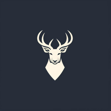 reindeer head is the focal point of this simple yet striking logo graphic design, crafted in a flat style, perfect for festive branding, winter-themed merchandise, or christmas-inspired advertising, evoking a sense of seasonal cheer and nordic charm. ai generatedの素材