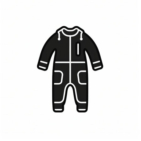 jumpsuits icon, a stylish and modern flat design element, features a simple outlined illustration of a trendy outfit on a clean white background, presented in a sleek monochrome black color scheme, perfect for fashion, clothing, and apparel-related digital projects. ai generatedの素材