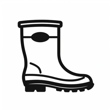 the galoshes icon, depicted in a simple and minimalistic flat design, features an outlined illustration of the footwear item, presented in a striking monochrome black on a clean white background, perfect for use in web design, mobile apps, and digital products, relating to rain boots, footwear, and accessories. ai generatedの素材