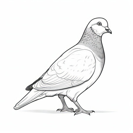 a pigeon in side view is elegantly illustrated in a minimalist style, defined by thick lines and subtle shading, set against a crisp white isolated background, creating a striking visual contrast that showcases the beauty of simplicity in modern sketch art. ai generatedの素材