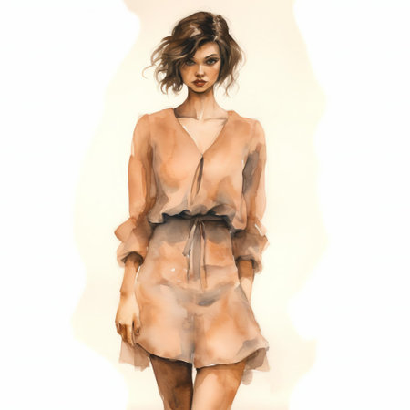 vanessa, a stunning single figure, stands elegantly against a pristine white background in this captivating vintage-inspired watercolored portrait, evoking a sense of timeless beauty and sophistication, perfect for art enthusiasts and collectors of retro-style illustrations. ai generatedの素材