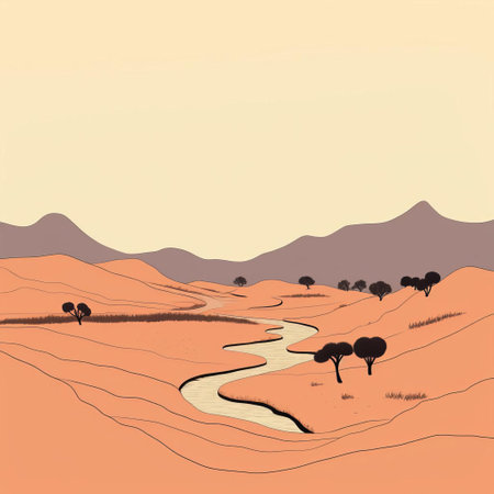 this serene landscape illustration showcases a minimalist approach to art, featuring clean lines and soft pastel shades that evoke a sense of calmness and tranquility, perfect for modern interior design and home decor, blending simplicity with elegance in a subtle yet striking way. ai generatedの素材